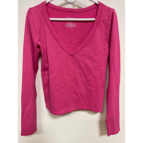 No Boundaries Tops - No Boundaries Womens XXL Hot Pink Ribbed V-Neck Long Sleeve Top NB43100129287